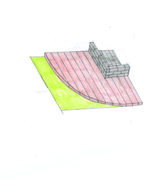 Axonometrisch detail van het gebogen dek