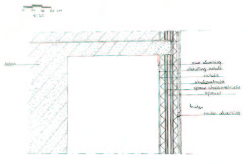 Bouwkundig detail wandaansluiting 1:20
